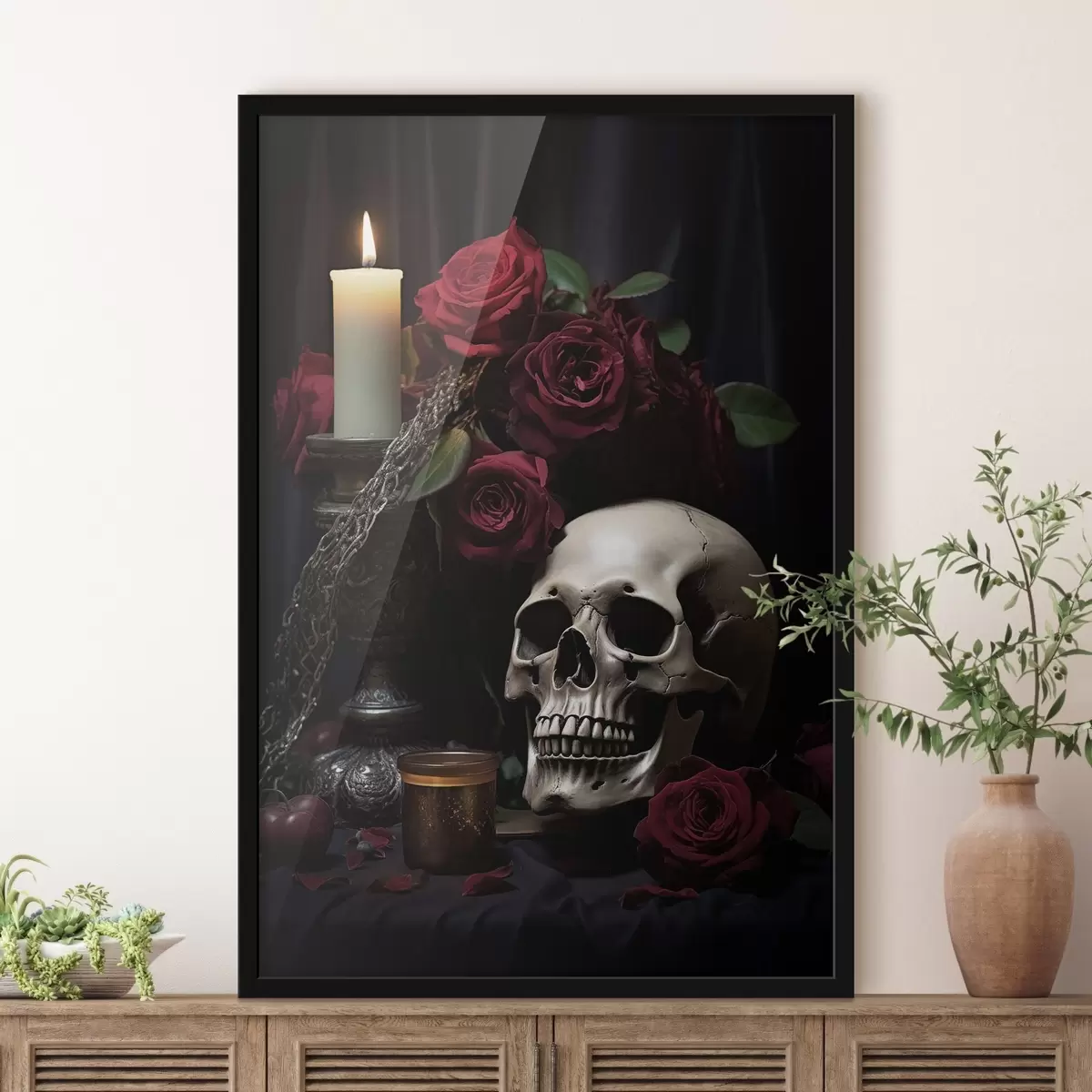 Affiche Nature morte gothique avec une bougie et un crâne f50908