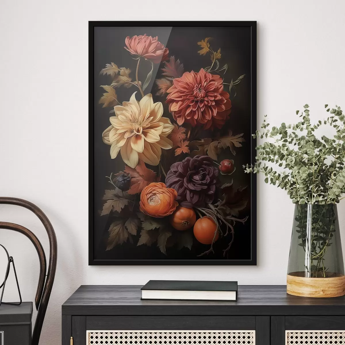 Poster Herfstdahlia’s op een donkere achtergrond f50909