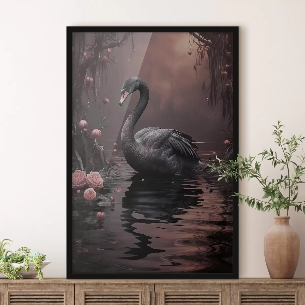 Affiche Cygne noir à la surface du lac f50917