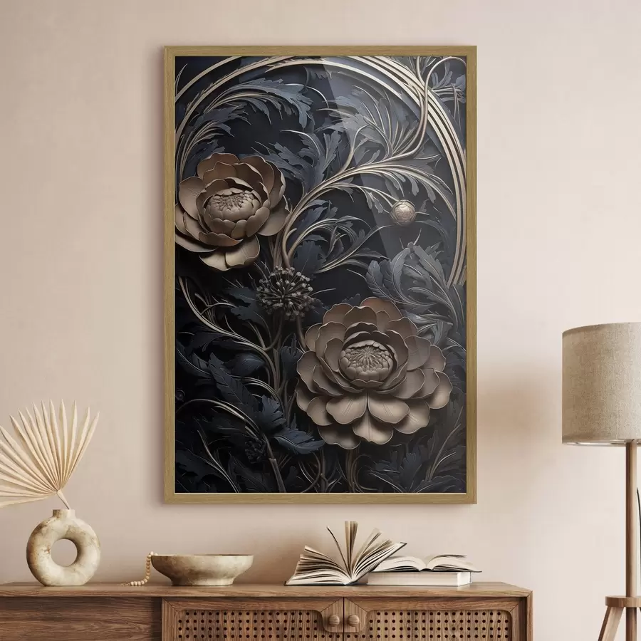 Papier peint photo Ornement en bronze en relief avec des fleurs f50918