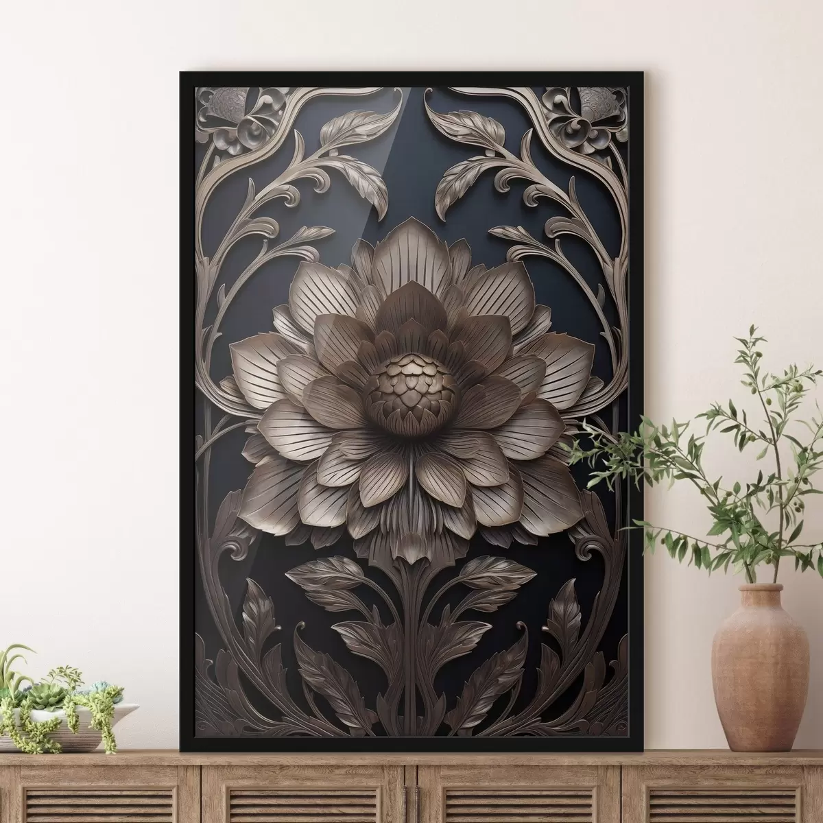 Affiche Monogramme sculpté avec une fleur en 3D f50919
