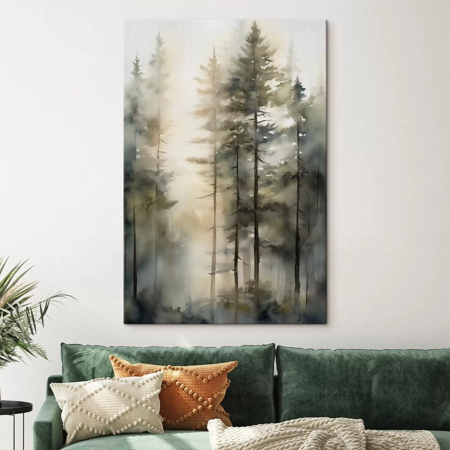  Peintures De grands pins dans une forêt brumeuse baignée de lumière ensoleillée s50947