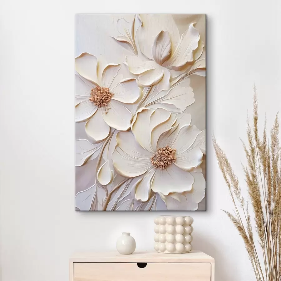  Peintures Fleurs de couleur crème aux pétales texturés, sur un fond doux et clair s50958