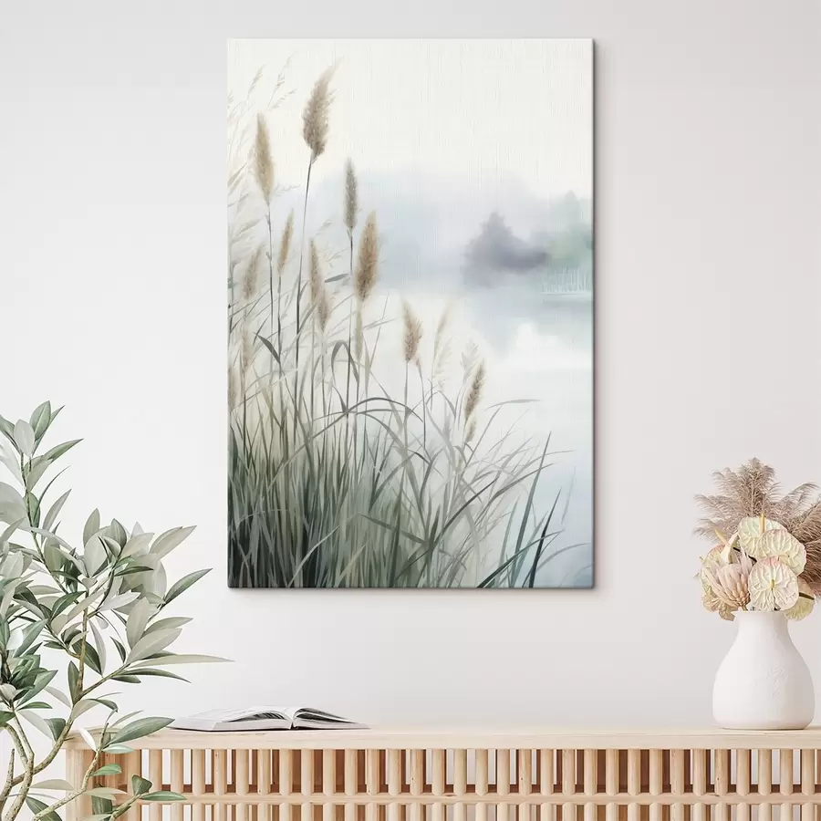  Schilderijen Hoog, pluizig pampasgras, een landschap met een mistige textuur s50964