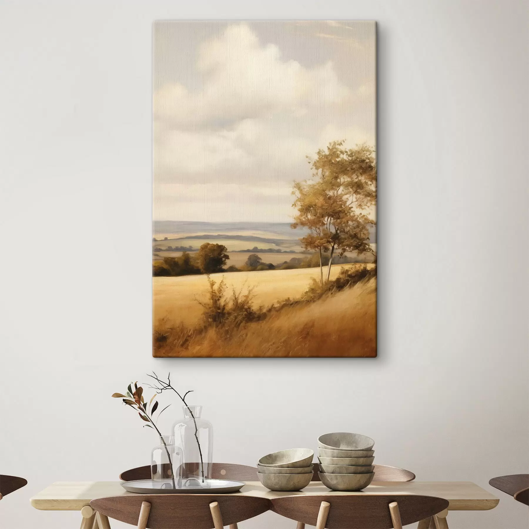  Peintures Champs d’automne et arbre seul s50965