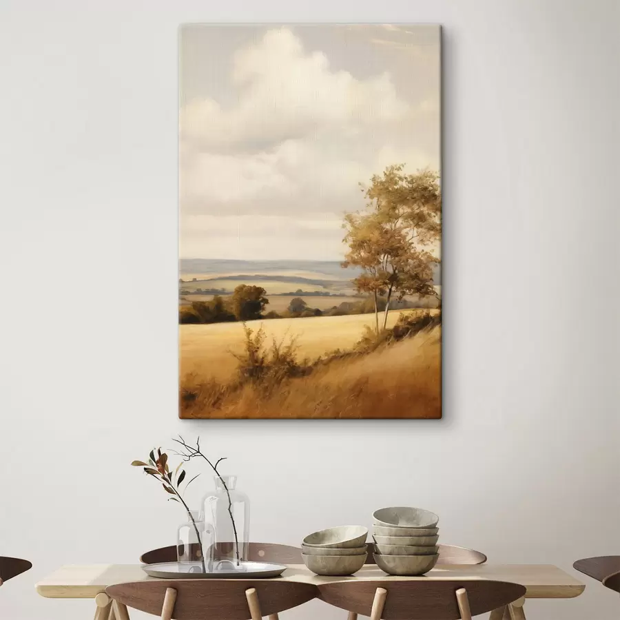  Peintures Paysage texturé avec des collines ondulantes et des champs, feuillage d'automne, style pictural s50965