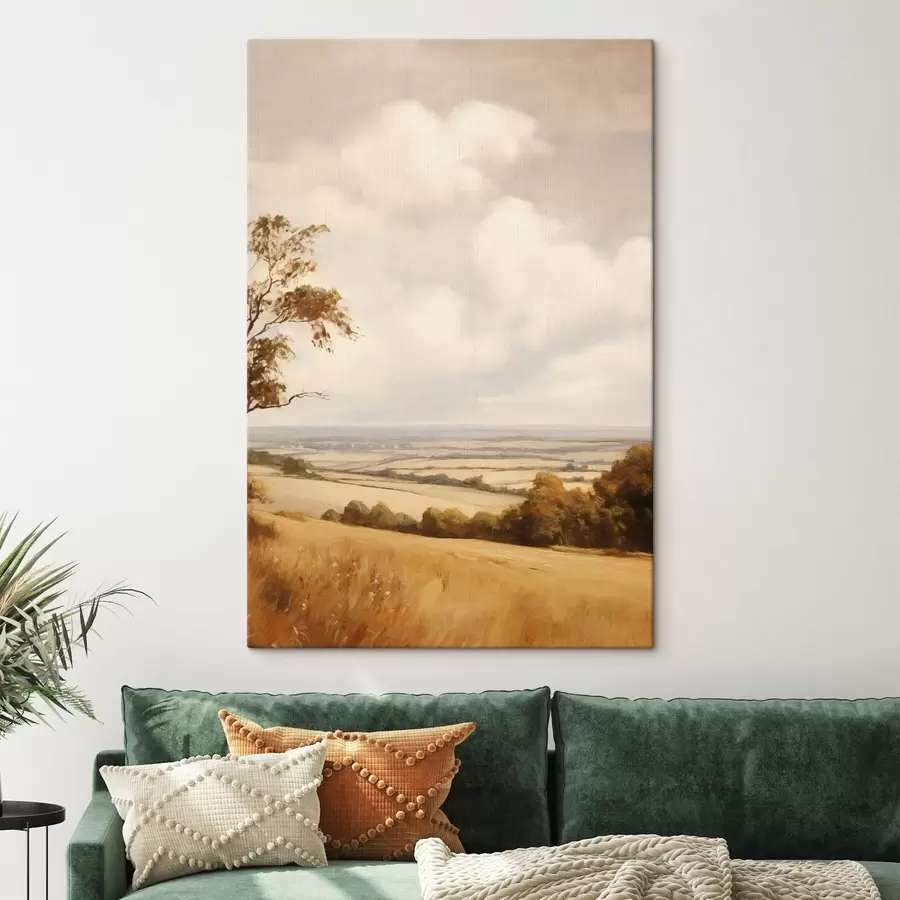  Peintures Paysage texturé avec des collines ondulantes et des champs, feuillage d'automne, style pictural s50966