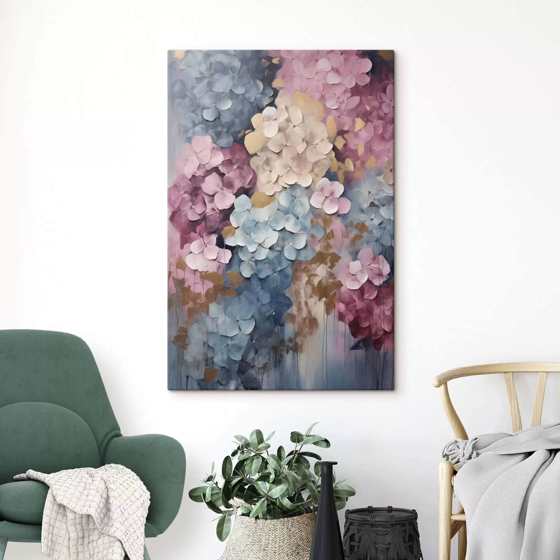  Peintures Hortensias sur fond rose s50968