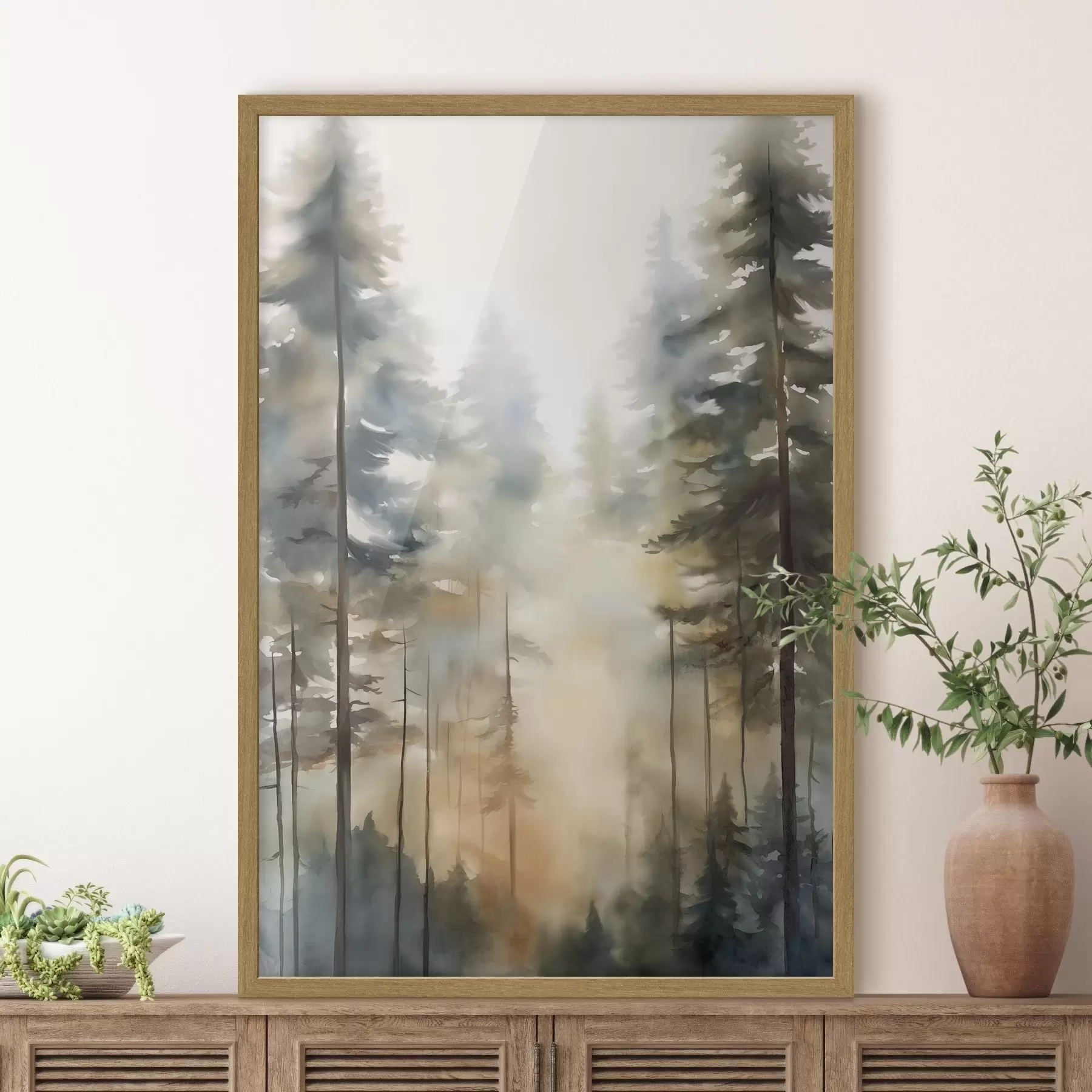 Fotobehang Zon tussen de dennen f50948