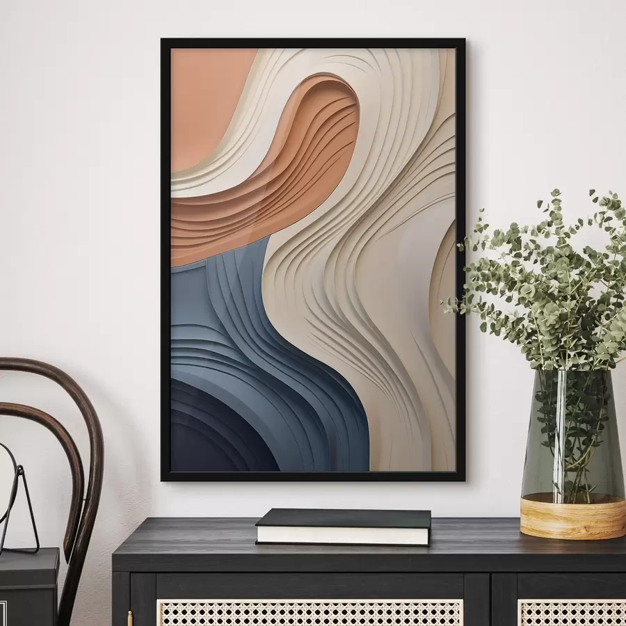 Papier peint photo Couches abstraites et ondulées dans des tons crème, bleu et orange, œuvre d'art moderne texturée f50950