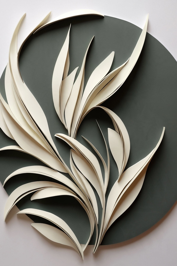 Poster Abstracte bladeren tegen een groene achtergrond, met gelaagde texturen en schaduwen, Posters Natuur, f50975wo : Uwalls