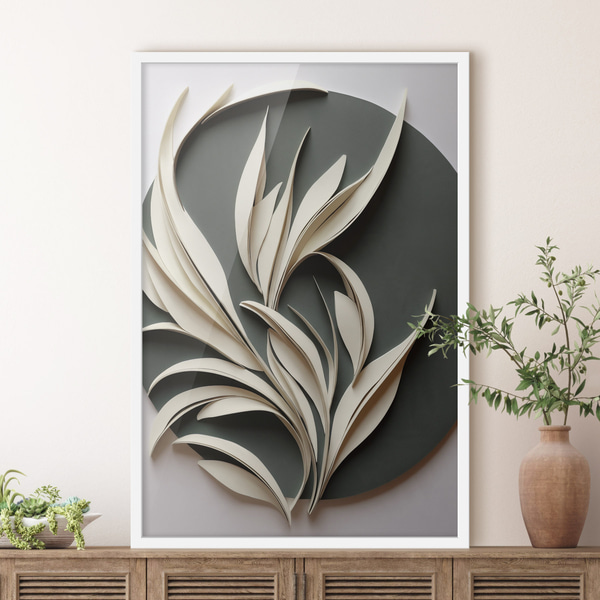 Affiche Feuilles abstraites sur fond vert, avec des textures superposées et des ombres, Posters nature, f50975wh : Uwalls
