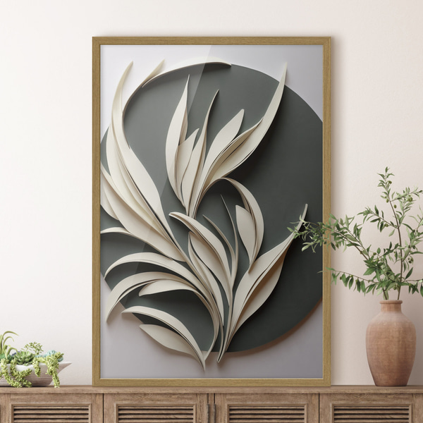 Affiche Feuilles abstraites sur fond vert, avec des textures superposées et des ombres, Posters nature, f50975wo : Uwalls