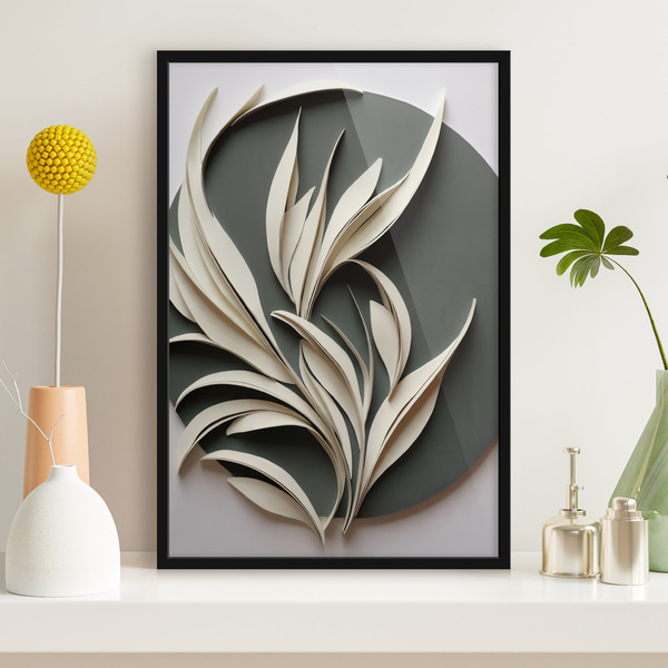 Affiche Feuilles abstraites sur fond vert, avec des textures superposées et des ombres, Posters nature, f50975bk : Uwalls