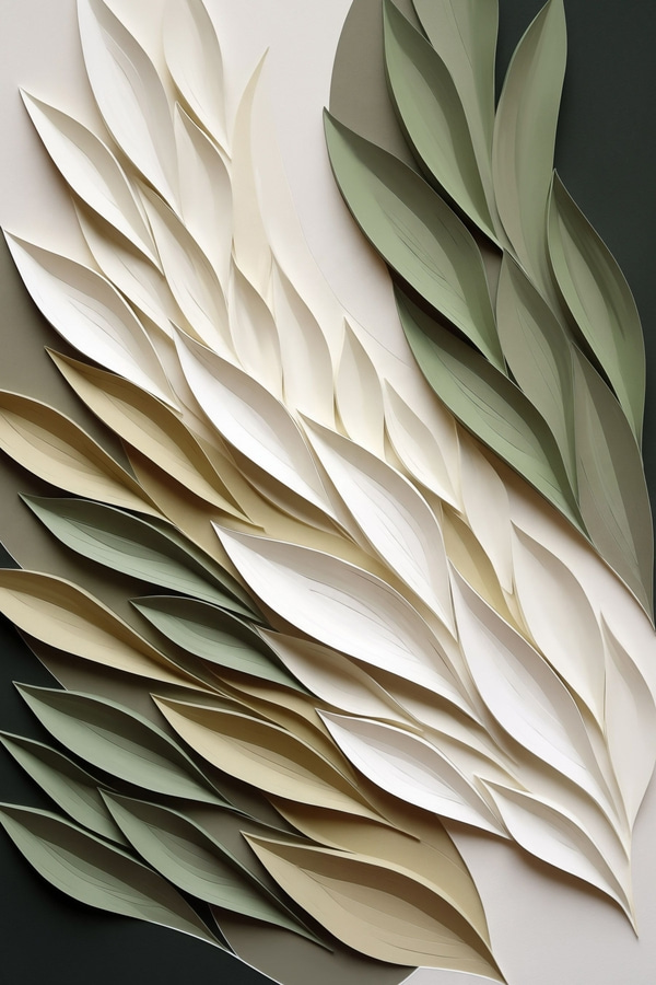 Poster Abstracte bladeren tegen een groene achtergrond, met gelaagde texturen en schaduwen, Posters Natuur, f50976wo : Uwalls