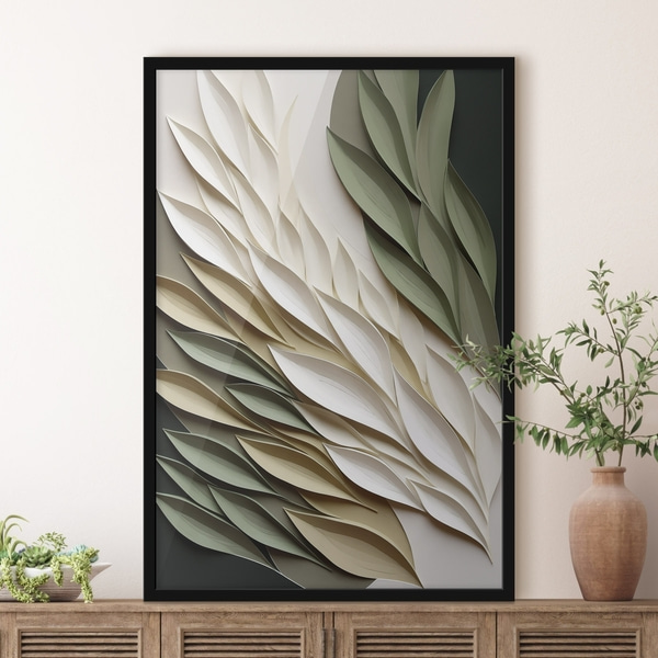 Affiche Feuilles abstraites sur fond vert, avec des textures superposées et des ombres, Posters nature, f50976bk : Uwalls