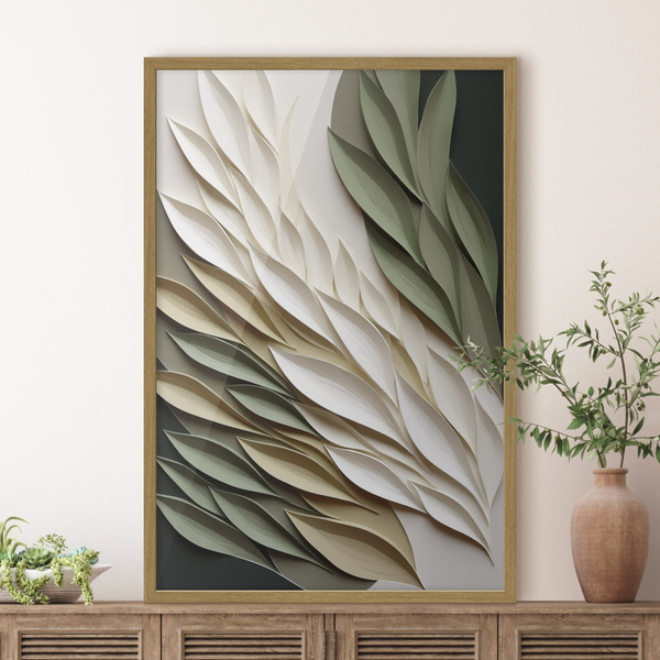 Affiche Feuilles abstraites sur fond vert, avec des textures superposées et des ombres, Posters nature, f50976wo : Uwalls