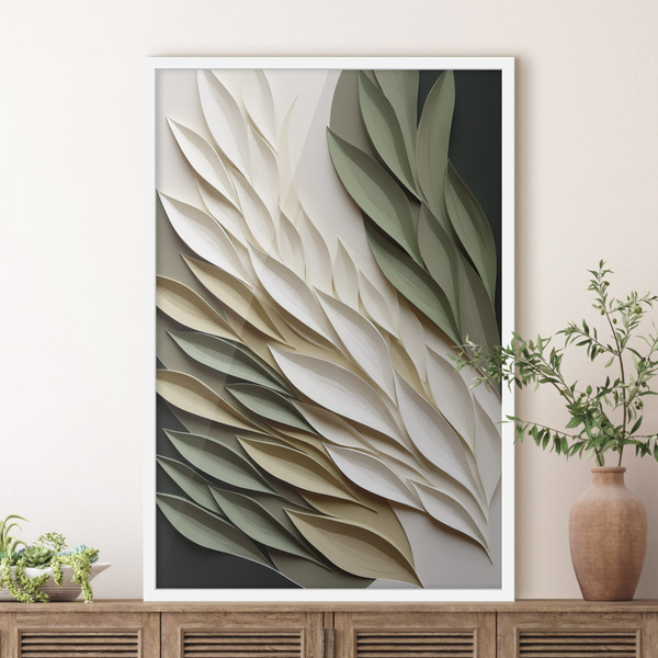 Affiche Feuilles abstraites sur fond vert, avec des textures superposées et des ombres, Posters nature, f50976wh : Uwalls