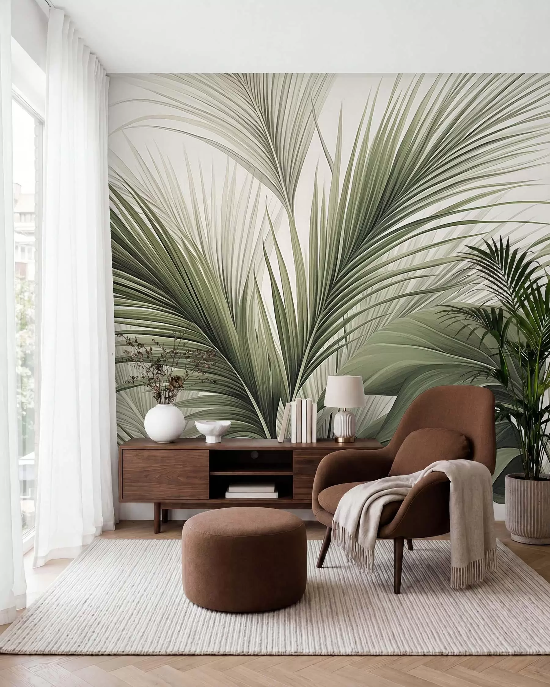 Fotobehang Palm in groen w09986