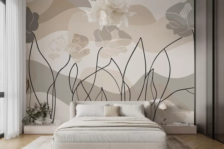 Papier peint photo Abstraction beige avec des fleurs en relief w09989