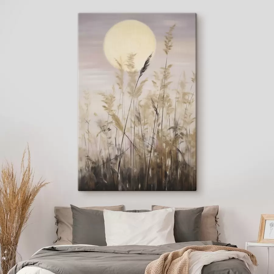  Schilderijen Abstracte grassen tegen de achtergrond van de maan, een imitatie van een schilderij s50985