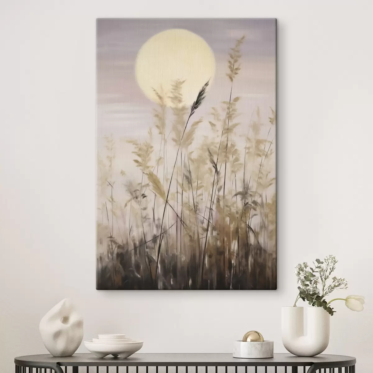  Peintures Herbes stylisées sur fond de lune, imitation d'un tableau s50985