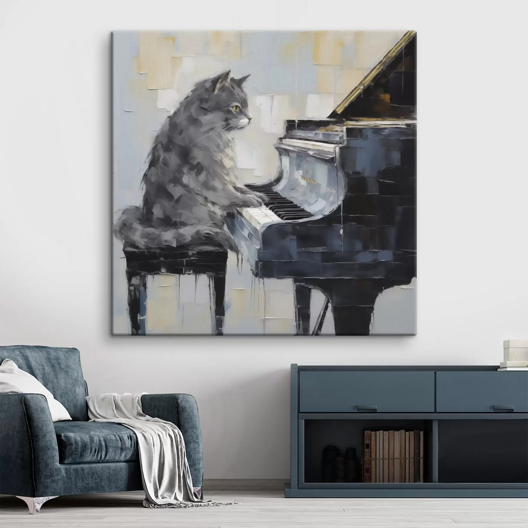  Peintures Chat jouant du piano à queue, style « imitation peinture » s50989