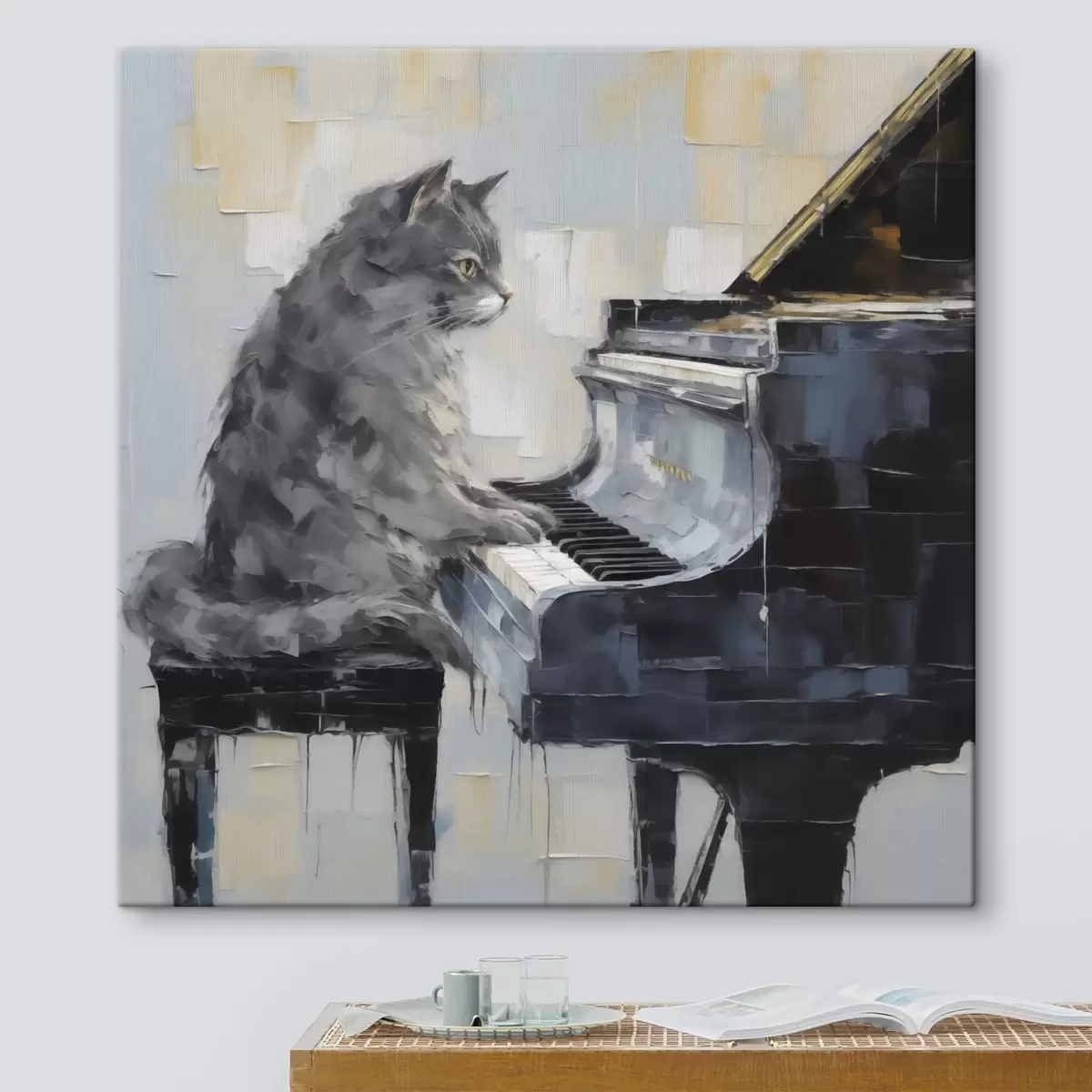  Peintures Chat jouant du piano à queue, style « imitation peinture » s50989