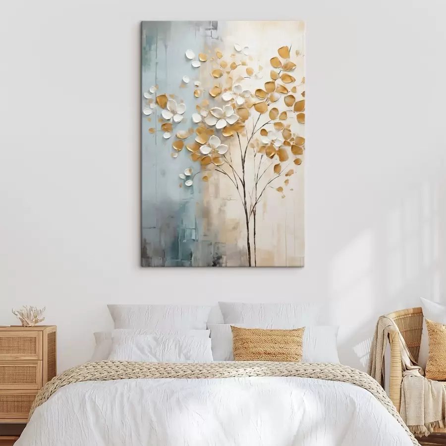  Peintures Arbre aux feuilles blanc et or s50991