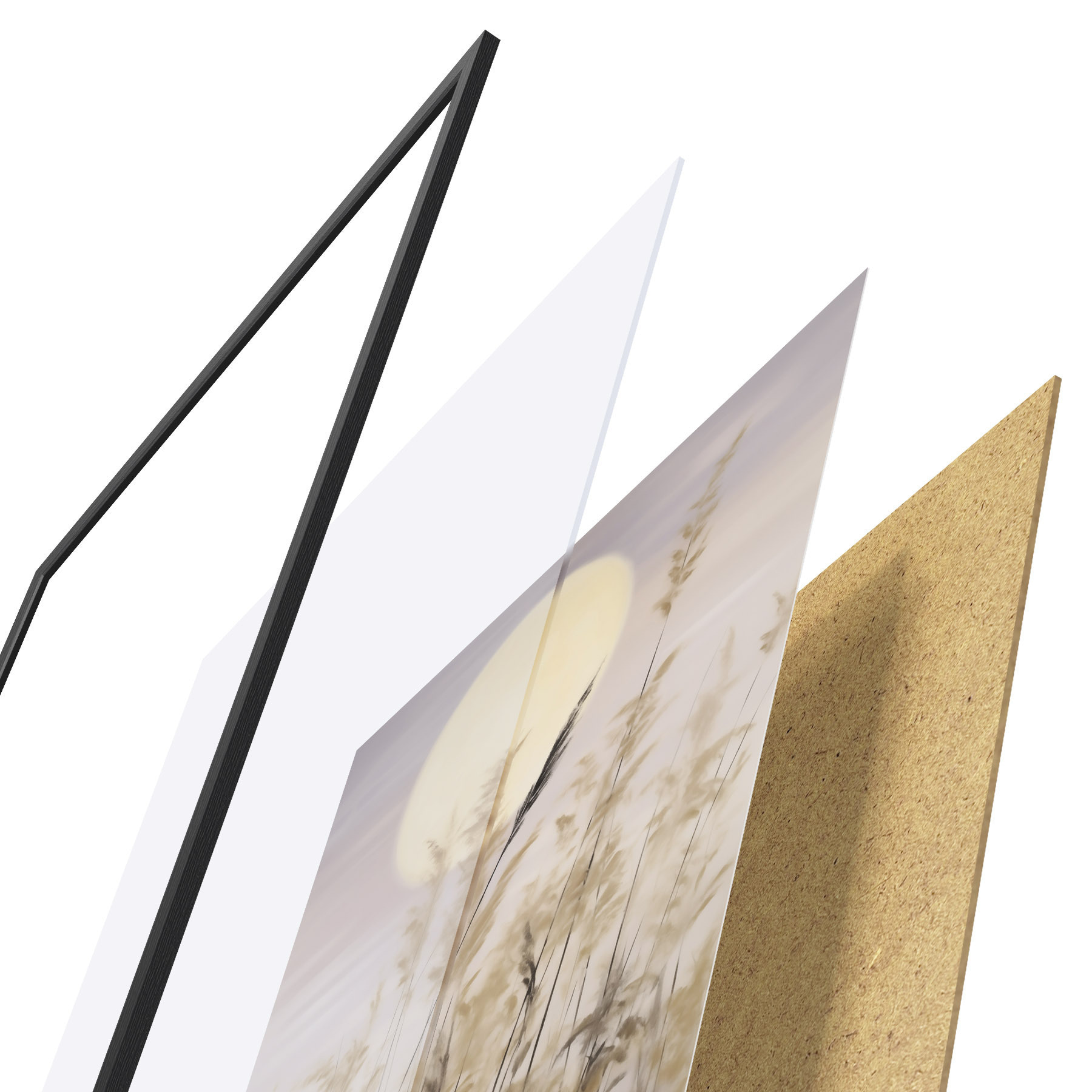 Poster Abstracte grassen tegen de achtergrond van de maan, een imitatie van een schilderij f50985