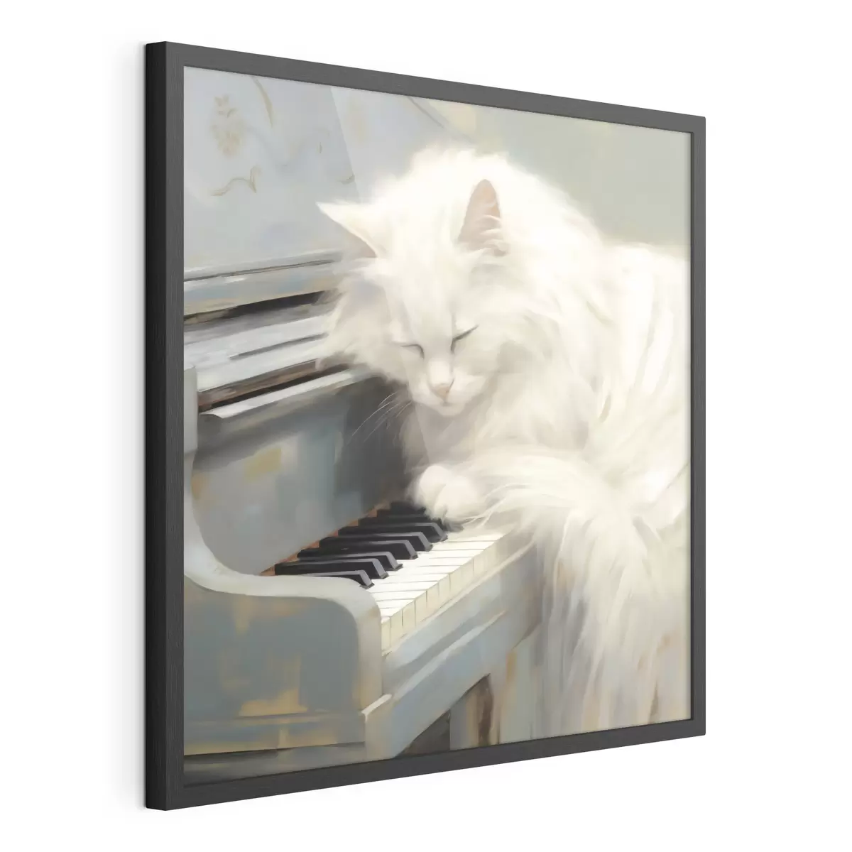 Poster Kat die op pianotoetsen slaapt, schilderijreproductie f50990