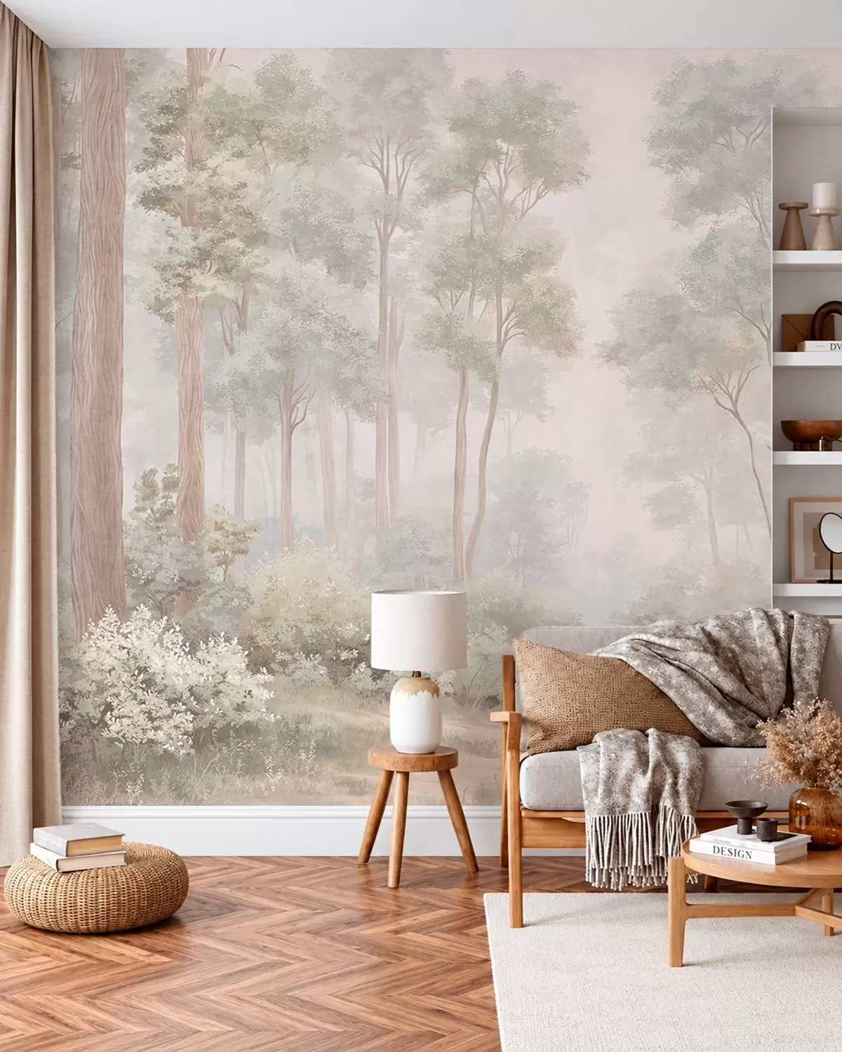 Fotobehang Een bos in zachte pasteltinten met een kronkelend pad w05889
