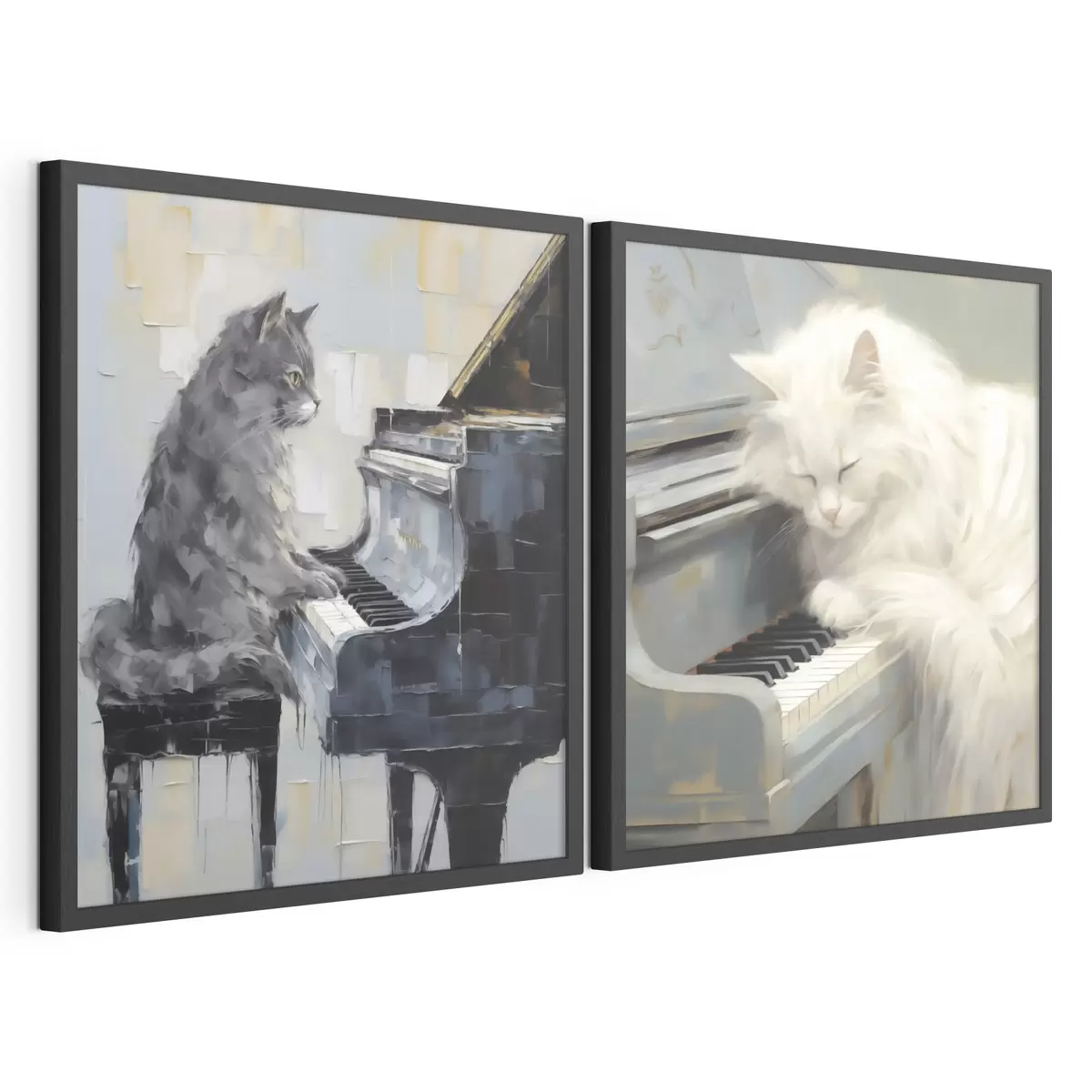 Poster Kat en piano, imitatieschilderij d31064