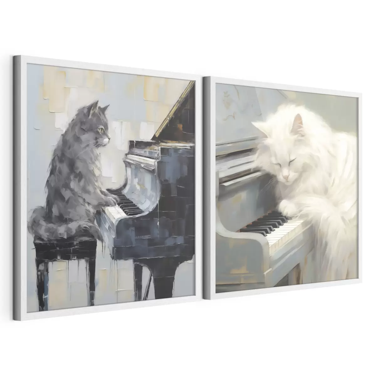 Poster Kat en piano, imitatieschilderij d31064