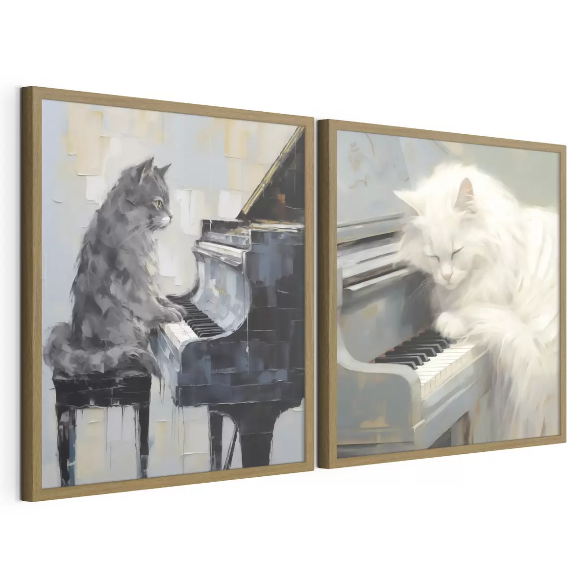 Poster Kat en piano, imitatieschilderij d31064