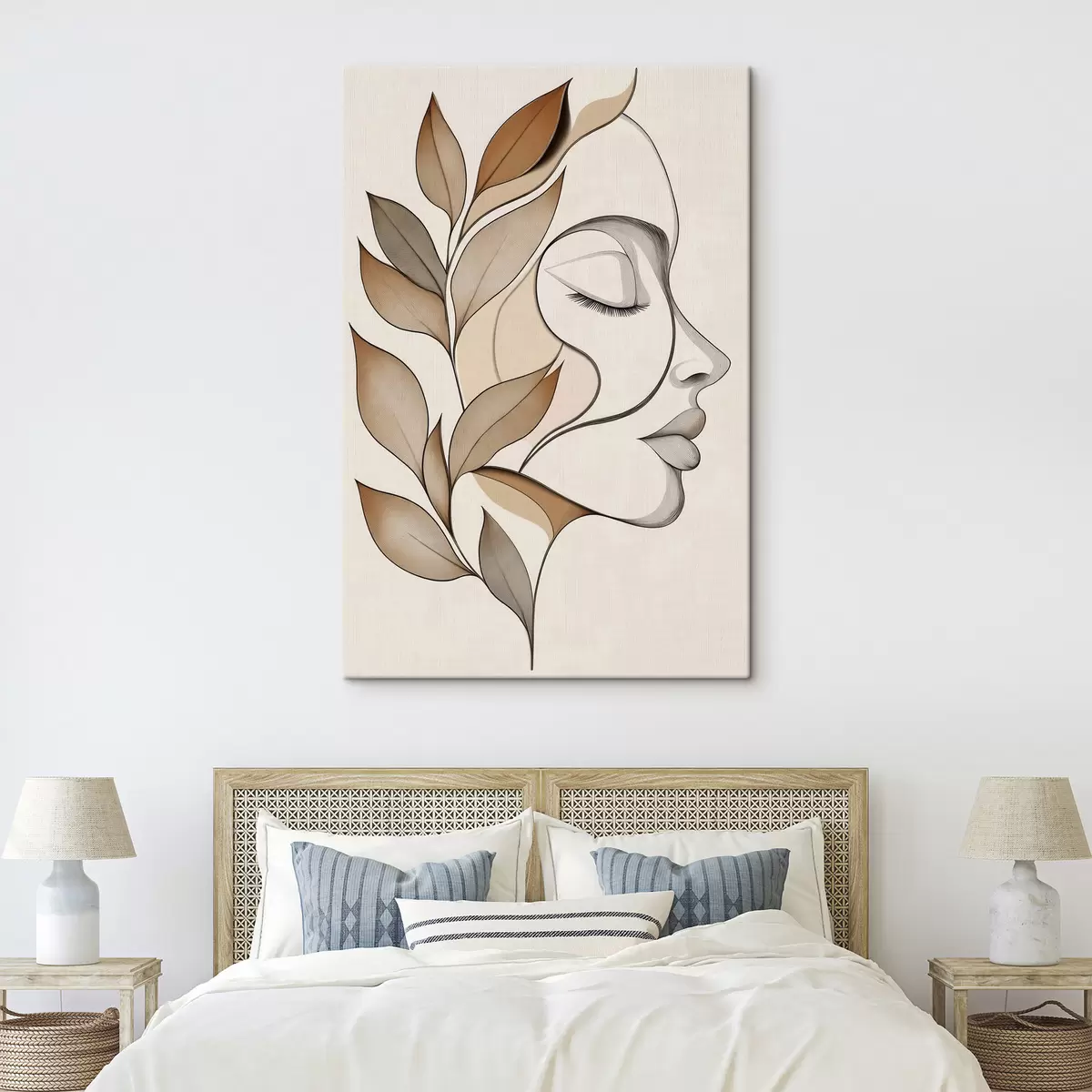 Peintures Profil d'une femme avec des feuilles s50997