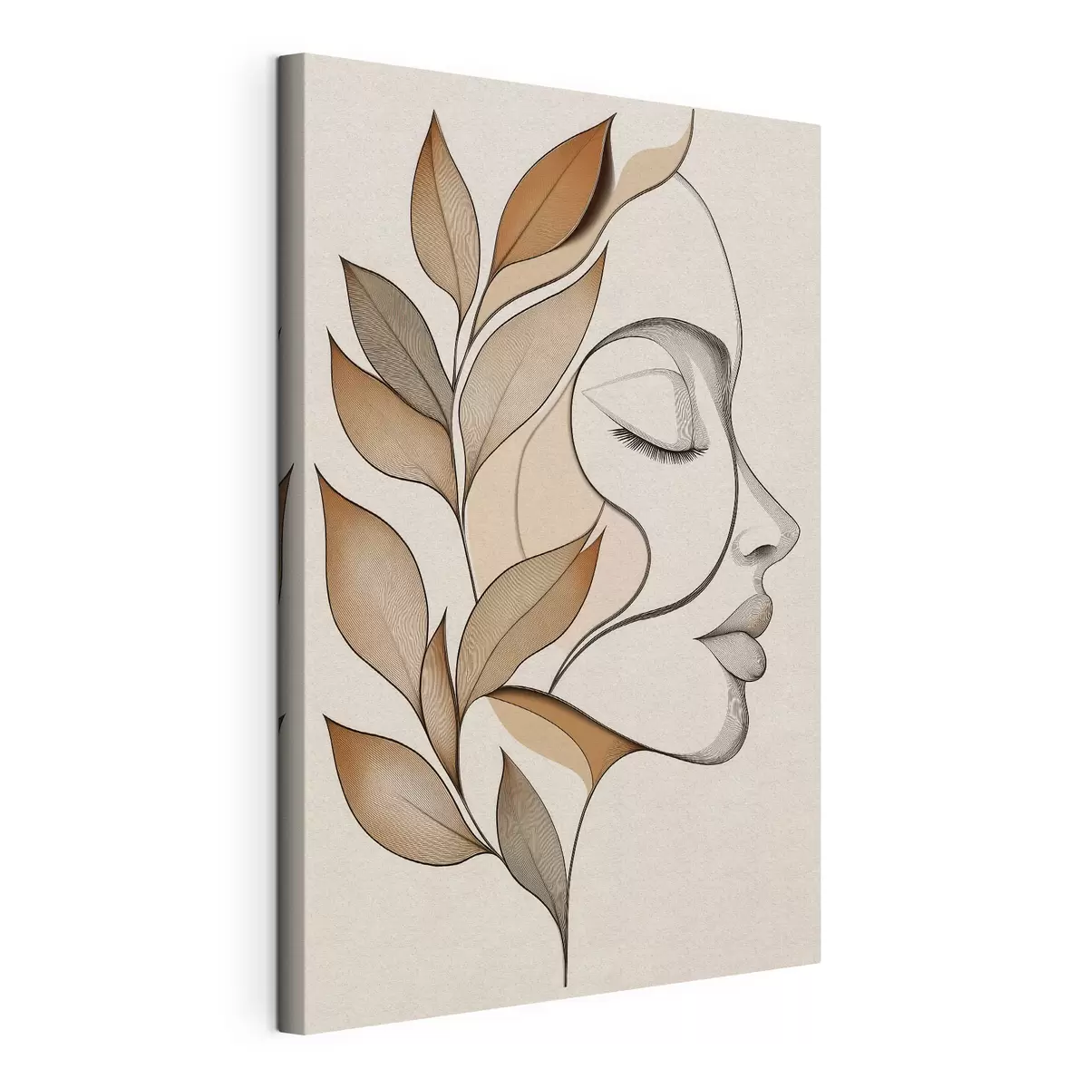  Peintures Profil d'une femme avec des feuilles s50997