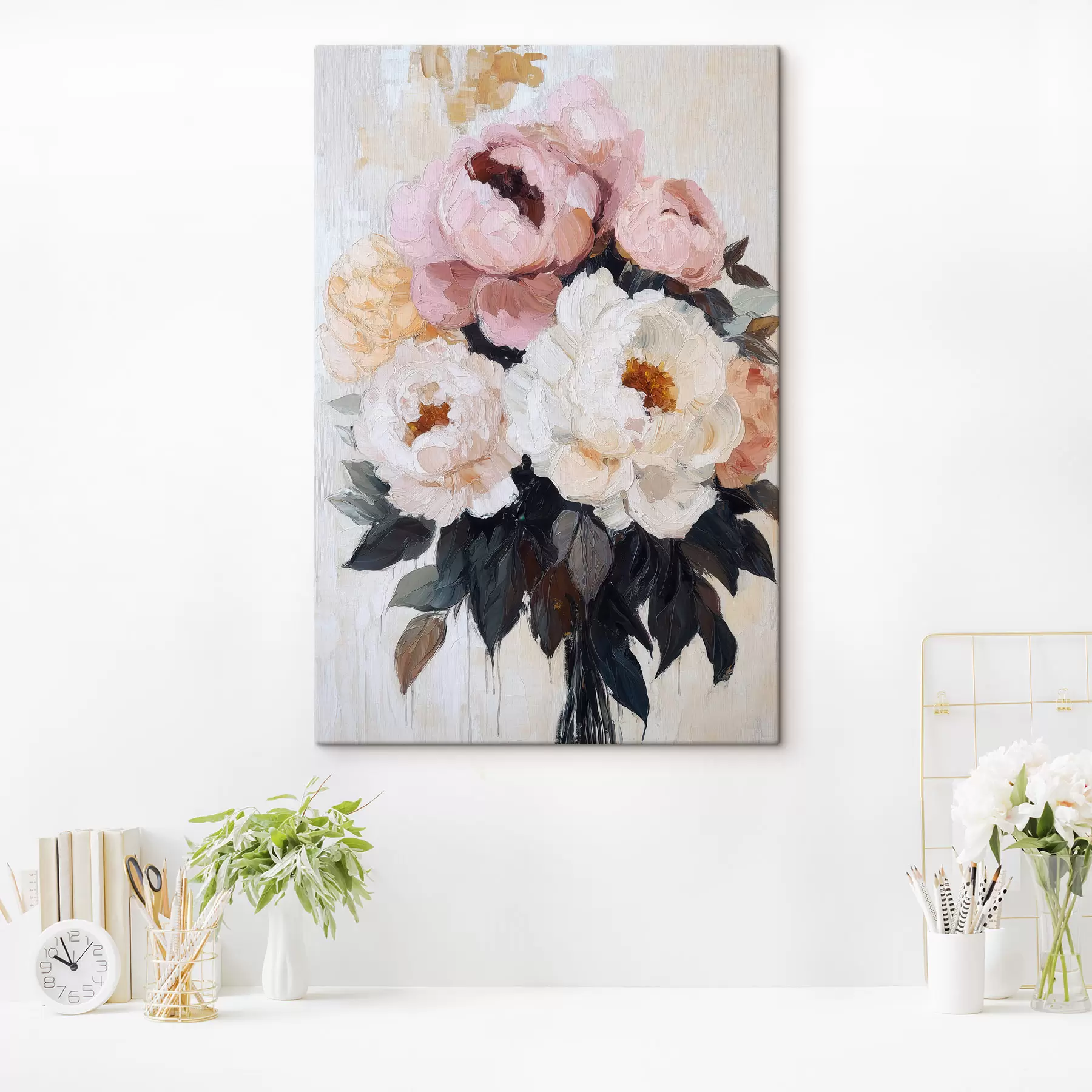  Schilderijen Boeket met roze en witte pioenrozen s51008
