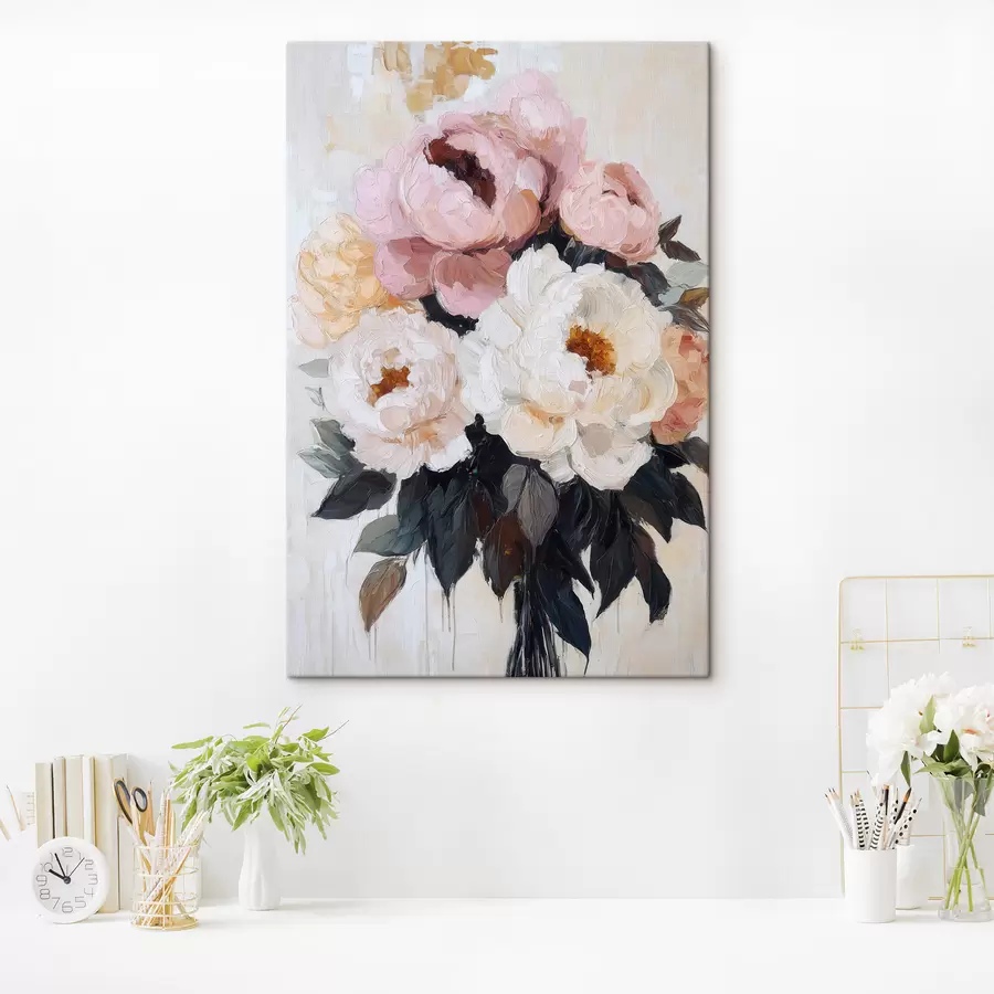  Schilderijen Boeket met roze en witte pioenrozen s51008