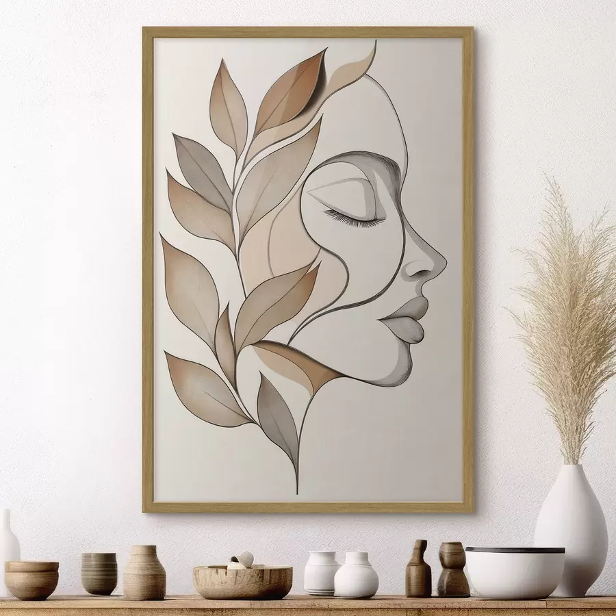 Papier peint photo Profil d'une femme avec des feuilles f50997