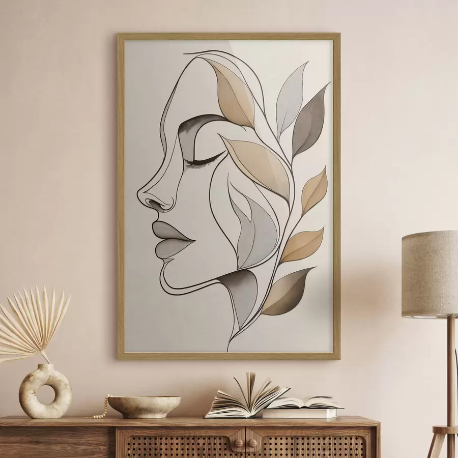 Papier peint photo Profil d'une femme avec des feuilles f50998