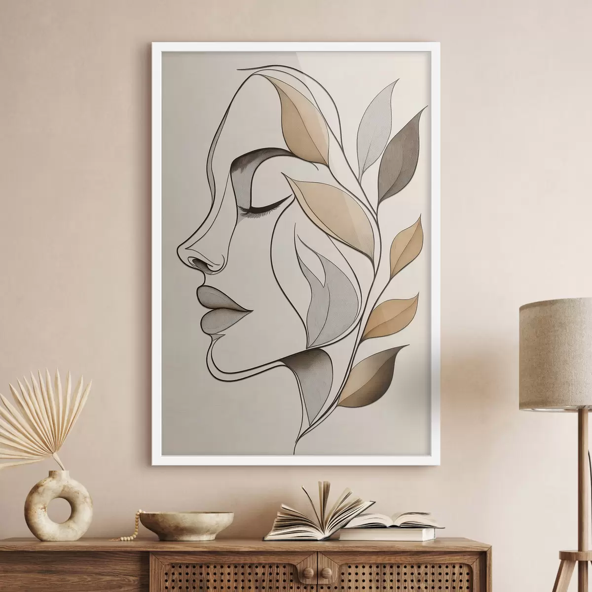 Affiche Profil d'une femme avec des feuilles f50998