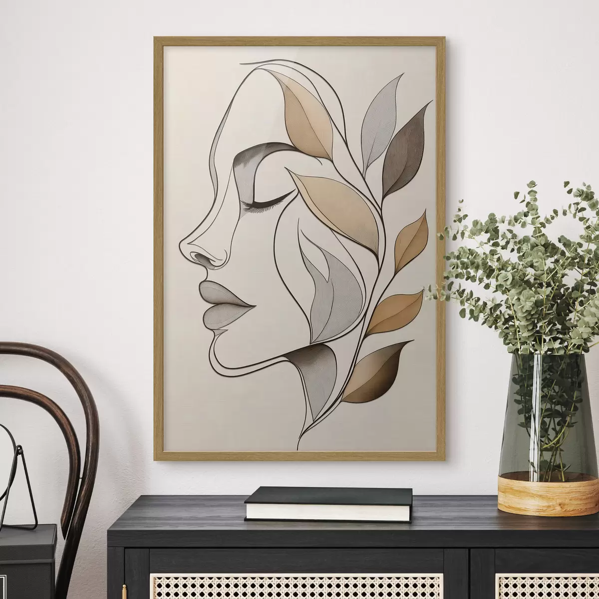 Affiche Profil d'une femme avec des feuilles f50998