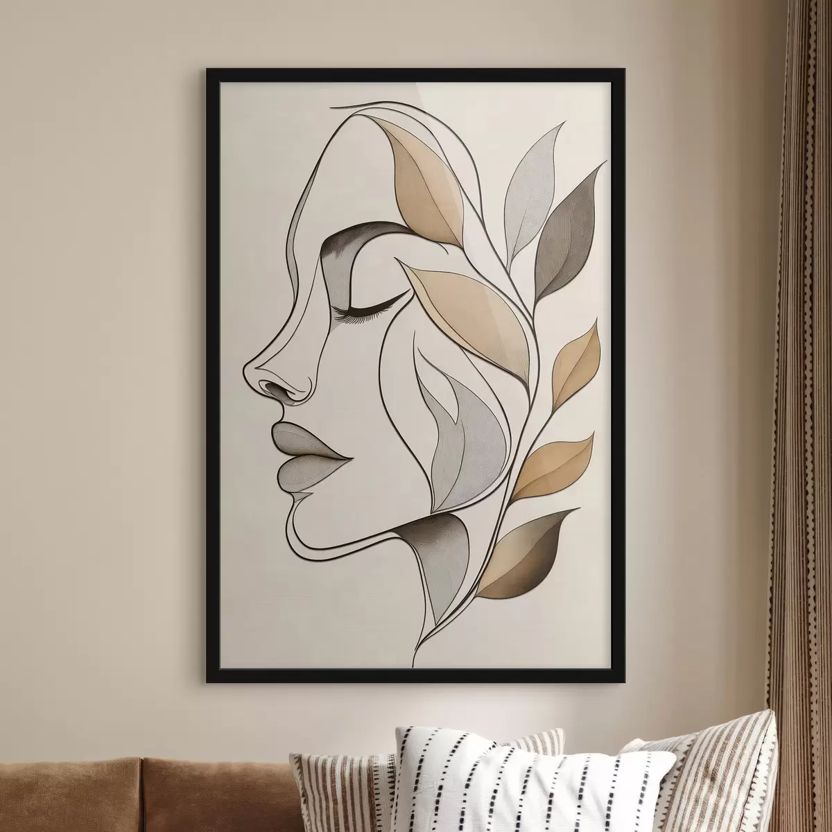 Affiche Profil d'une femme avec des feuilles f50998