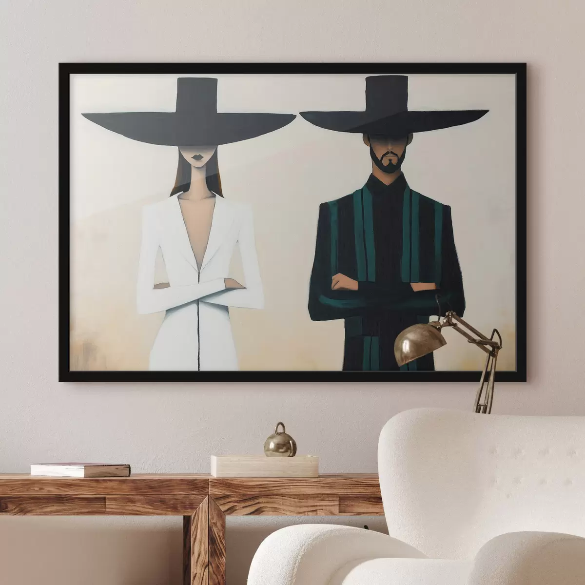 Poster Een stel met hoeden met brede randen f51003
