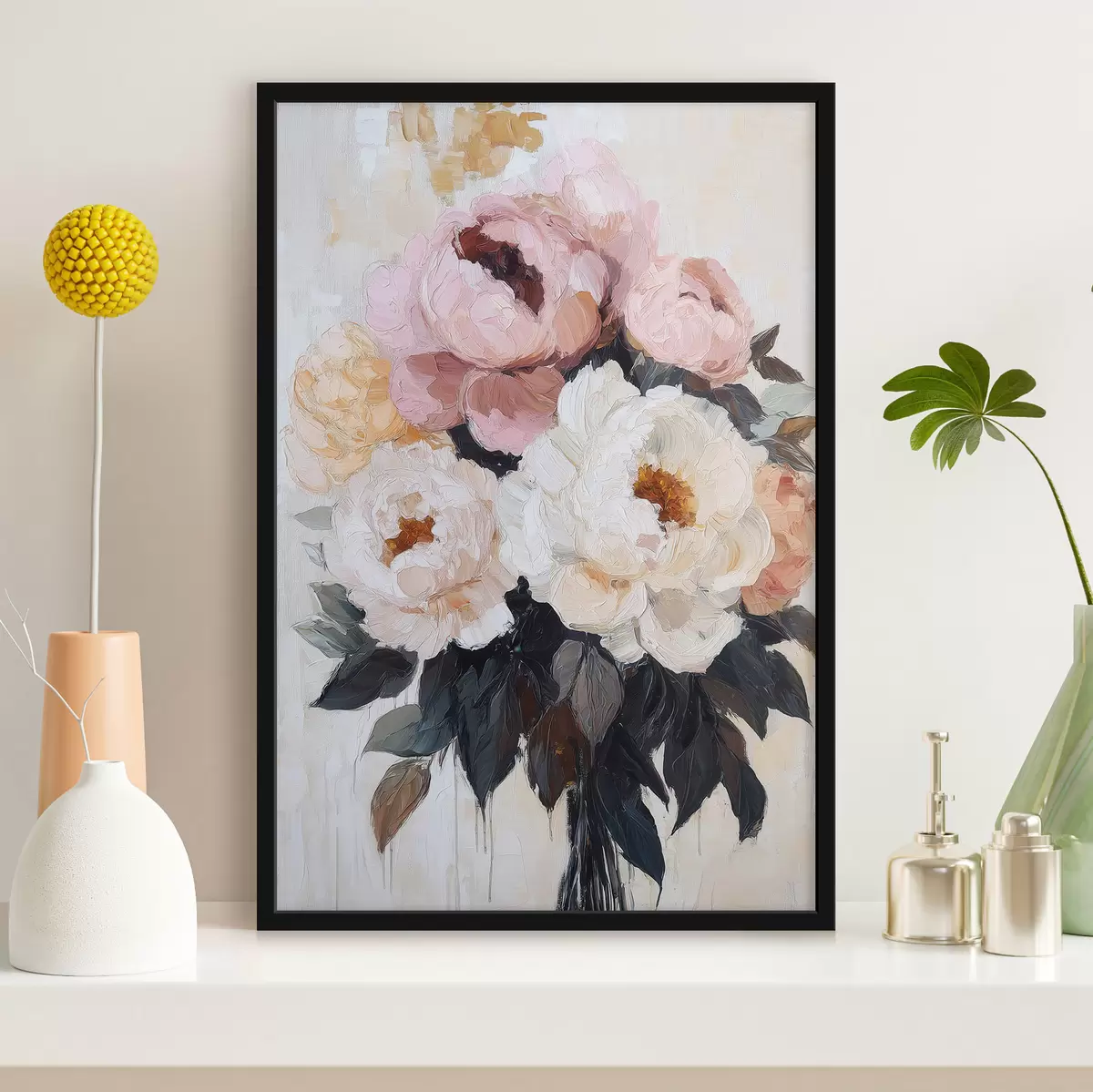 Poster Boeket met roze en witte pioenrozen f51008
