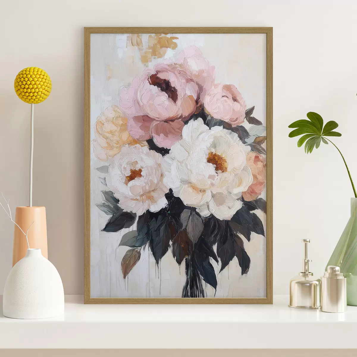 Poster Boeket met roze en witte pioenrozen f51008