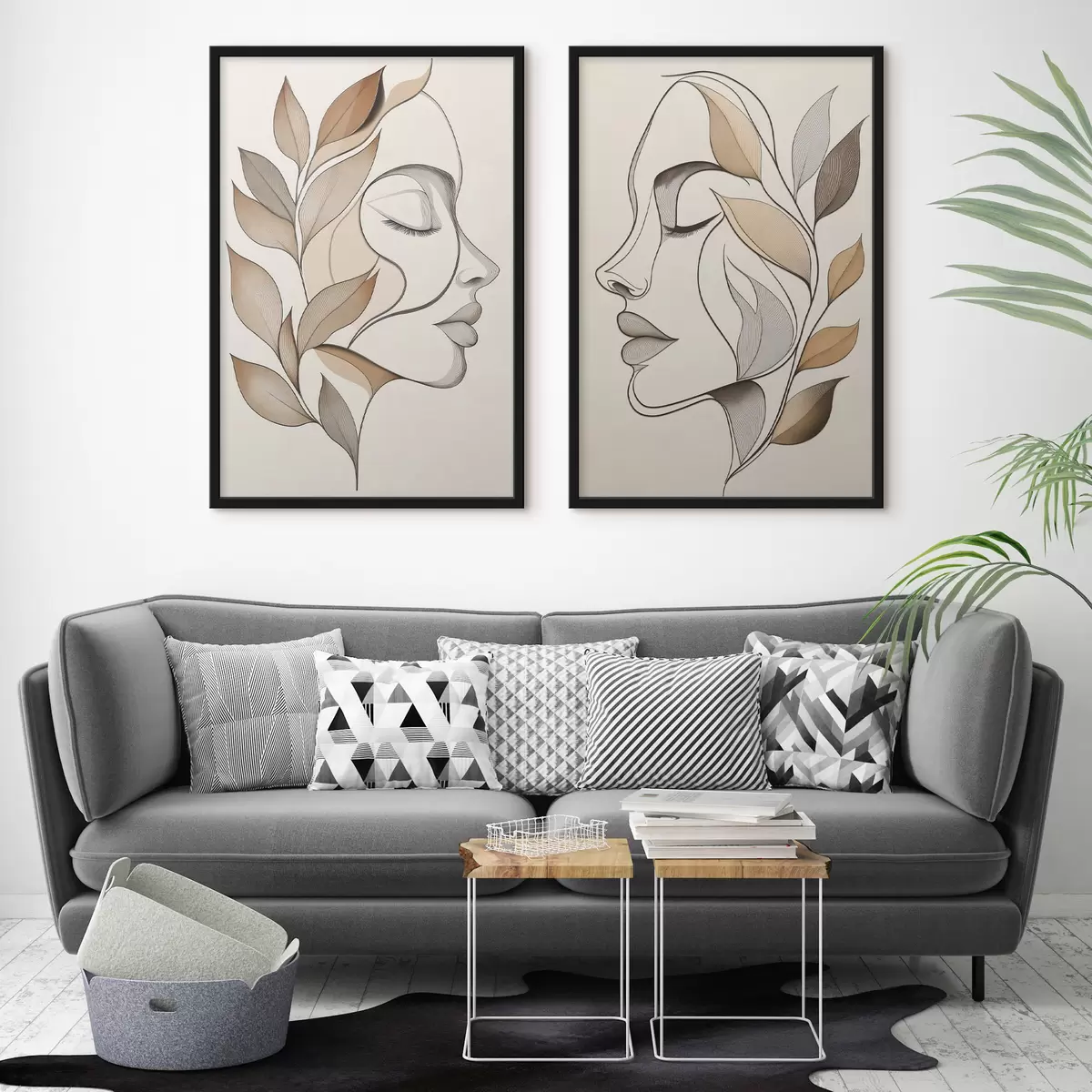 Poster Vrouwelijke silhouetten met bladeren d31067