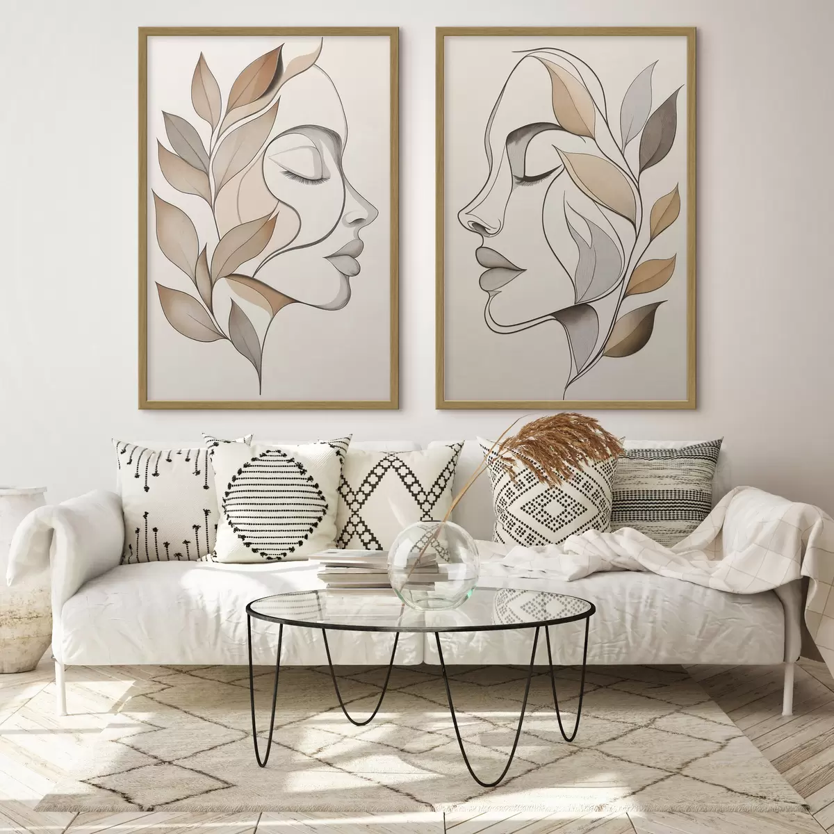 Poster Vrouwelijke silhouetten met bladeren d31067