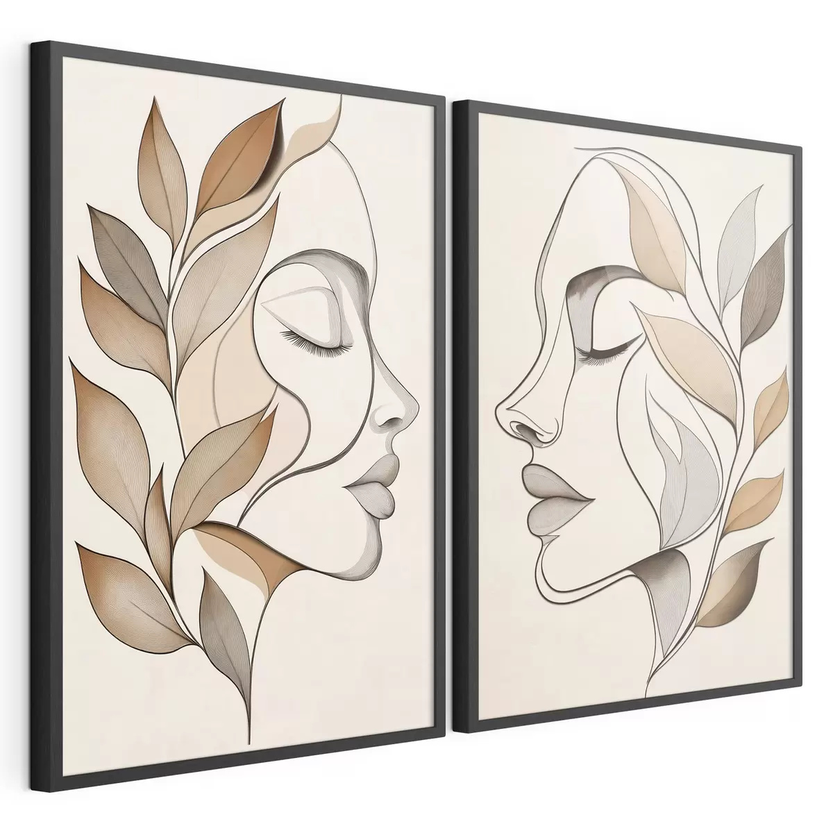 Poster Vrouwelijke silhouetten met bladeren d31067